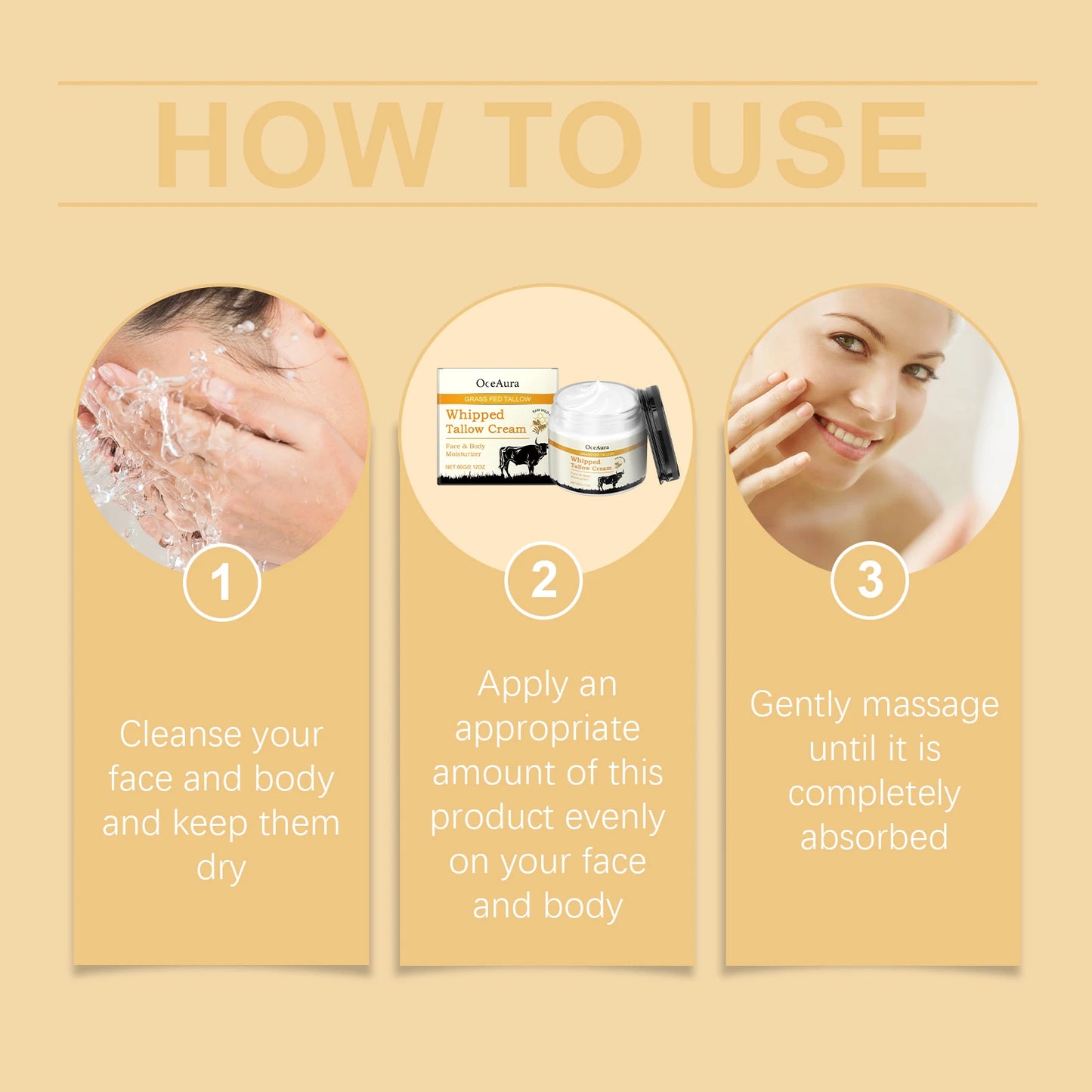 Oceaura 60g Beef Tallow Honey Moisturizer Cream Hydrating Smoothing Face Deep Nourish Rejuvenation Brighten Skin Care Cream