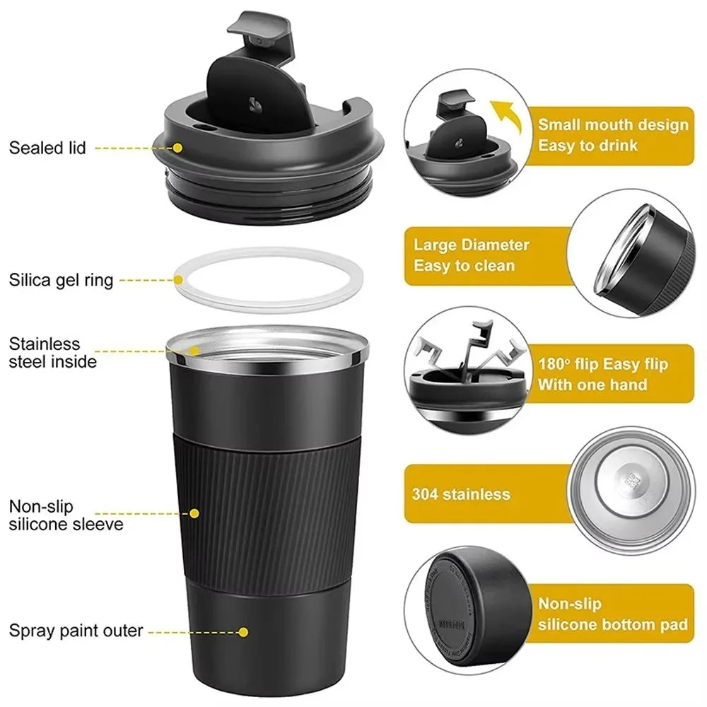 304 Stainless 500ml Steel Vacuum Insulated Water Bottle Anti Slip Coffee Mug Thermal Mug Portable Bottle Office Gift Set
