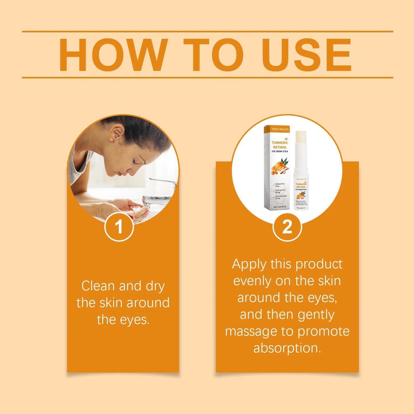 West Month 5g Turmeric Retinol Remove Dark Circles Eye Cream Stick  Anti Eye Bags Puffiness Brightener Moisturizing Eye Cream