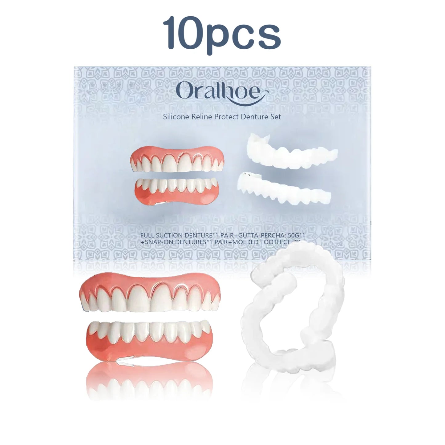 Oralhoe 1set Silicone Reline Denture Set Adjustable False Teeth Beauty Smile Full Mouth Dentures Repair Missing Teeth Braces Kit