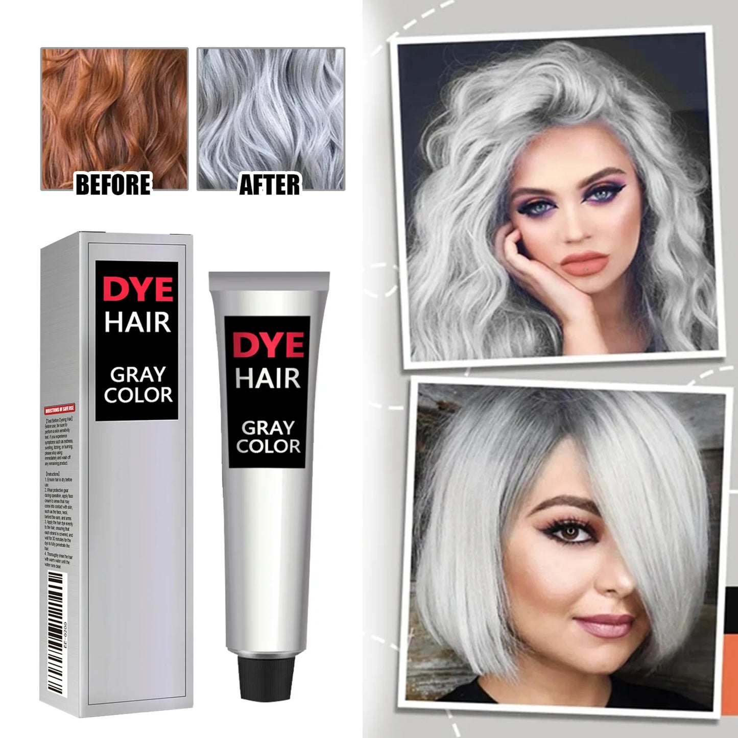 Eelhoe Gentle Hair Dye Cream Semi-Permanent Silver Gray Non-irritating Smooth Modeling Hurtless Instant Fashion Dye Cream 100g