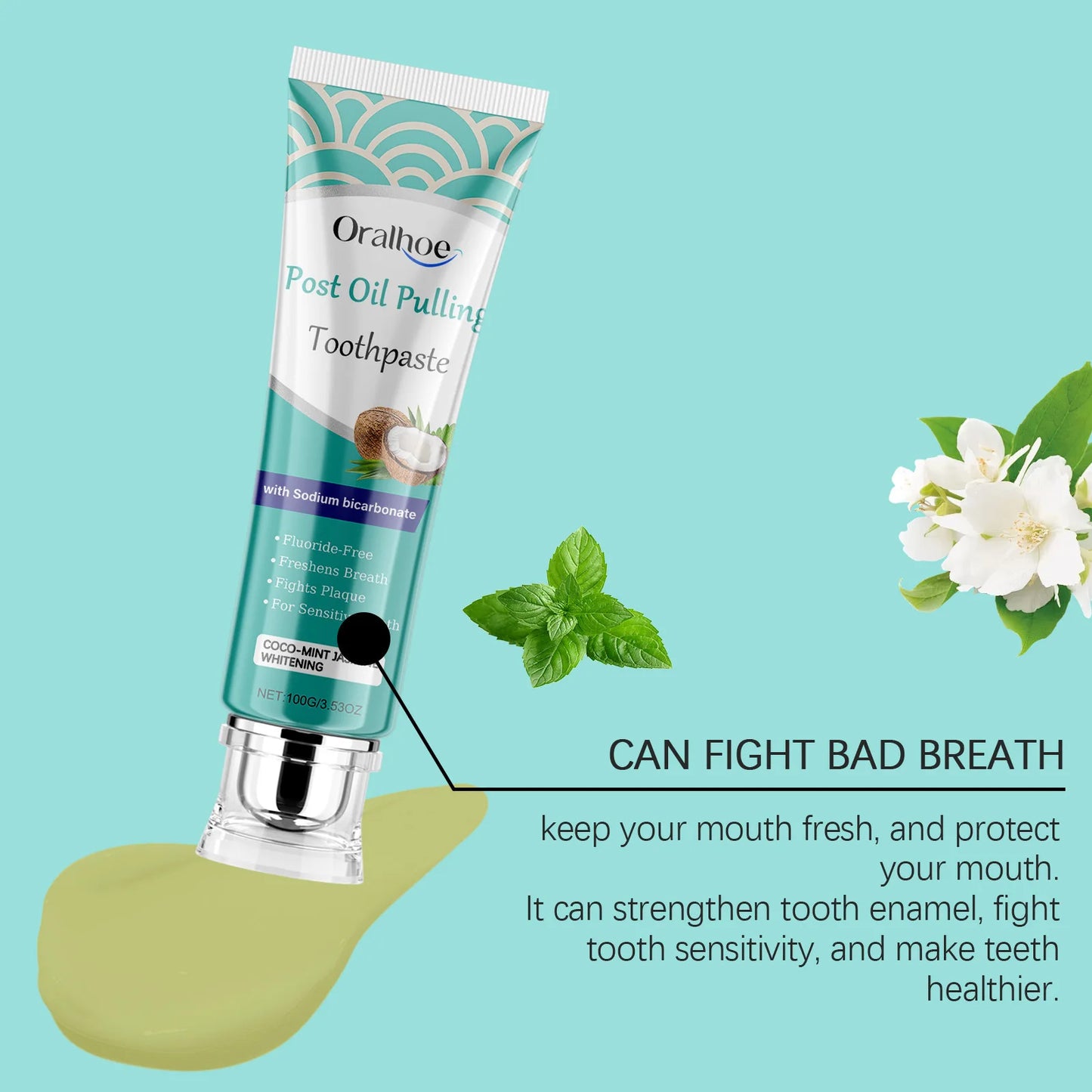 Oralhoe 100g Coconut Oil Whitening Yellow Tooth Toothpaste Fresh Breath Oral Clean Tartar Stain Remove Repair Decay Toothpaste