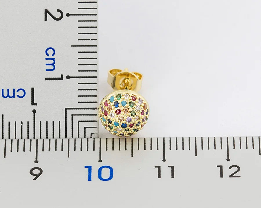 Nidin Korean Fashion Round Shape Pave Colorful Zircon Charm Stud Earrings For Women Birthday Party Ear Jewelry Delicate Gifts