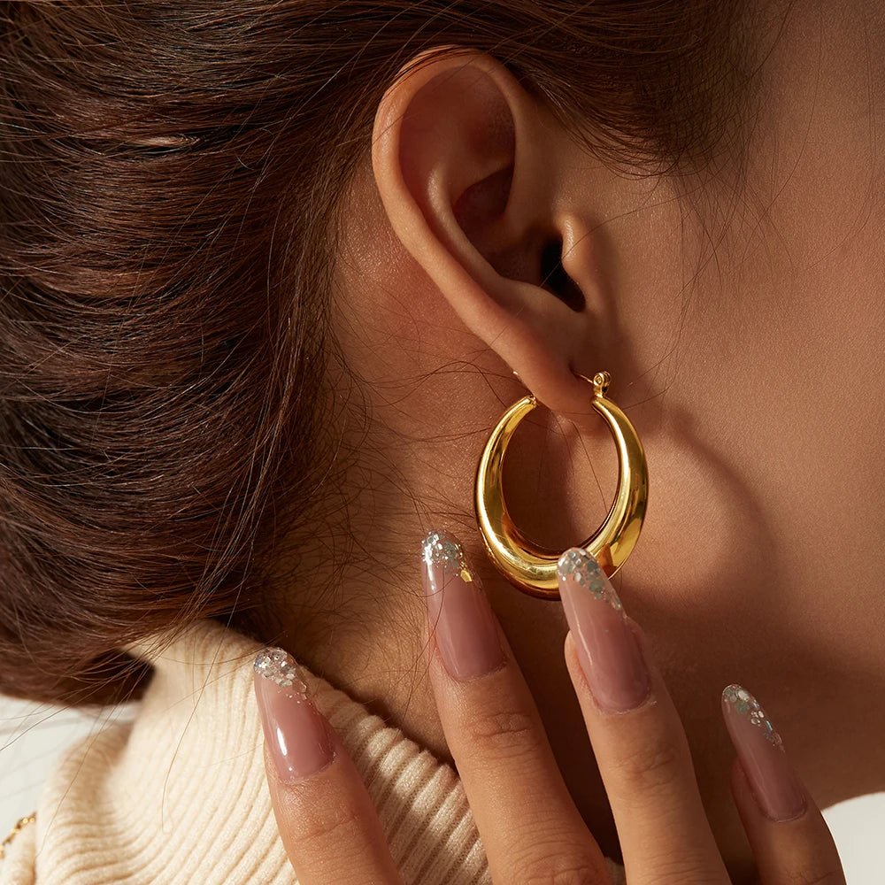 Uworld Stainless Steel Water Drop Big Stud Earrings Chunky Waterdrop Open Hoops Earrings for Women Girls Trendy Jewelry
