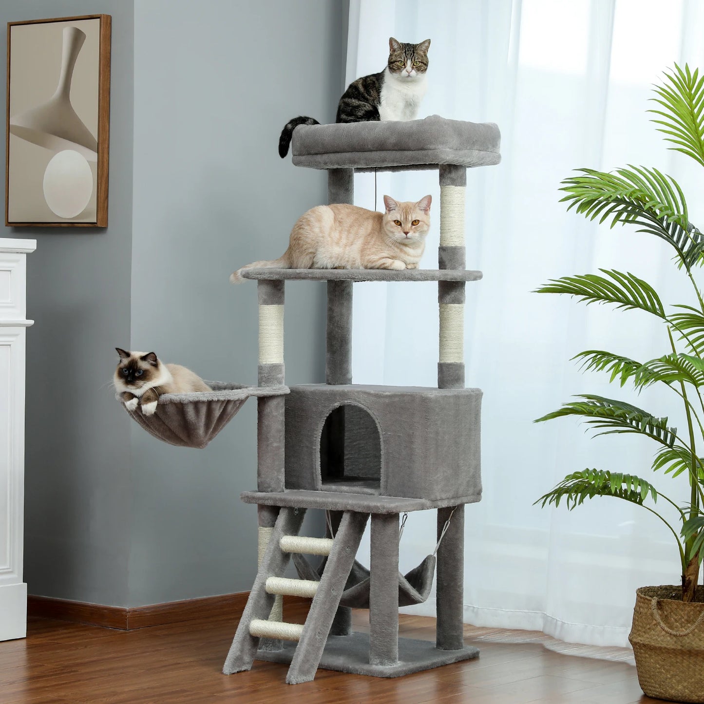 Pet Cat Tree House Condo Perch Entertainment Playground Stable Furniture for Kitten Multi-Level Tower for Large Cat Cozy Hommock