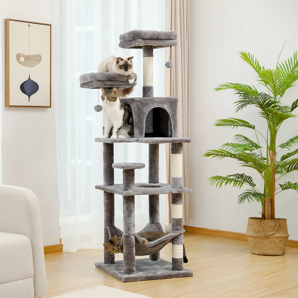 Pet Cat Tree House Condo Perch Entertainment Playground Stable Furniture for Kitten Multi-Level Tower for Large Cat Cozy Hommock