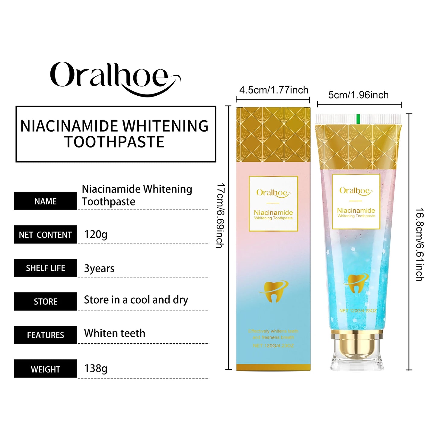 Oralhoe Teeth Brighten Toothpaste Niacinamide Dental Stains Remove Improve Oral Smell Clean Yellow Teeth Whitening Toothpaste