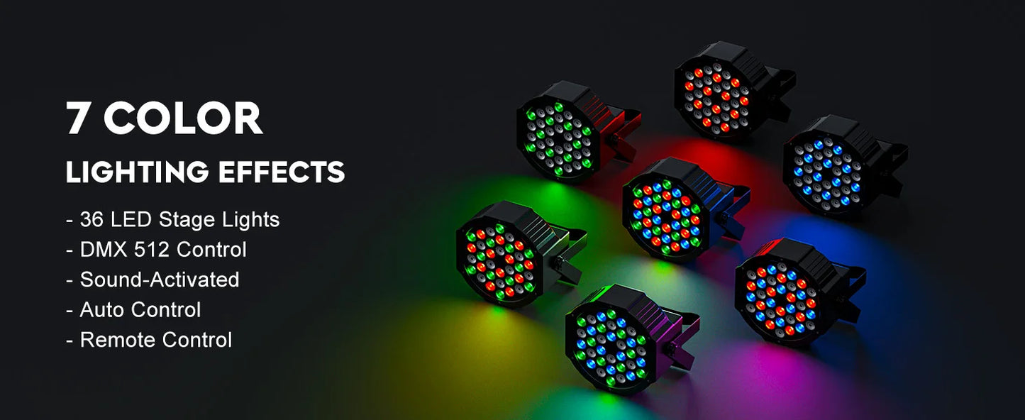 LeLeght 2Pcs 36 RGB LED Stage Party Light DMX512 With Sound Activated And Remote Control For DJ Party Show Halloween Christmas