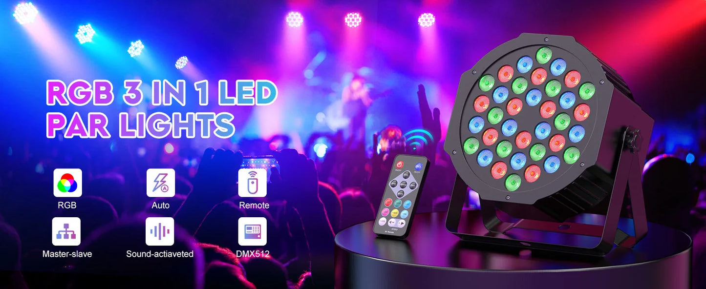 LeLeght 2Pcs 36 RGB LED Stage Party Light DMX512 With Sound Activated And Remote Control For DJ Party Show Halloween Christmas