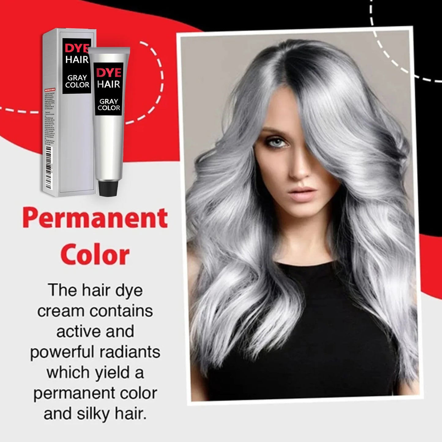Eelhoe Gentle Hair Dye Cream Semi-Permanent Silver Gray Non-irritating Smooth Modeling Hurtless Instant Fashion Dye Cream 100g