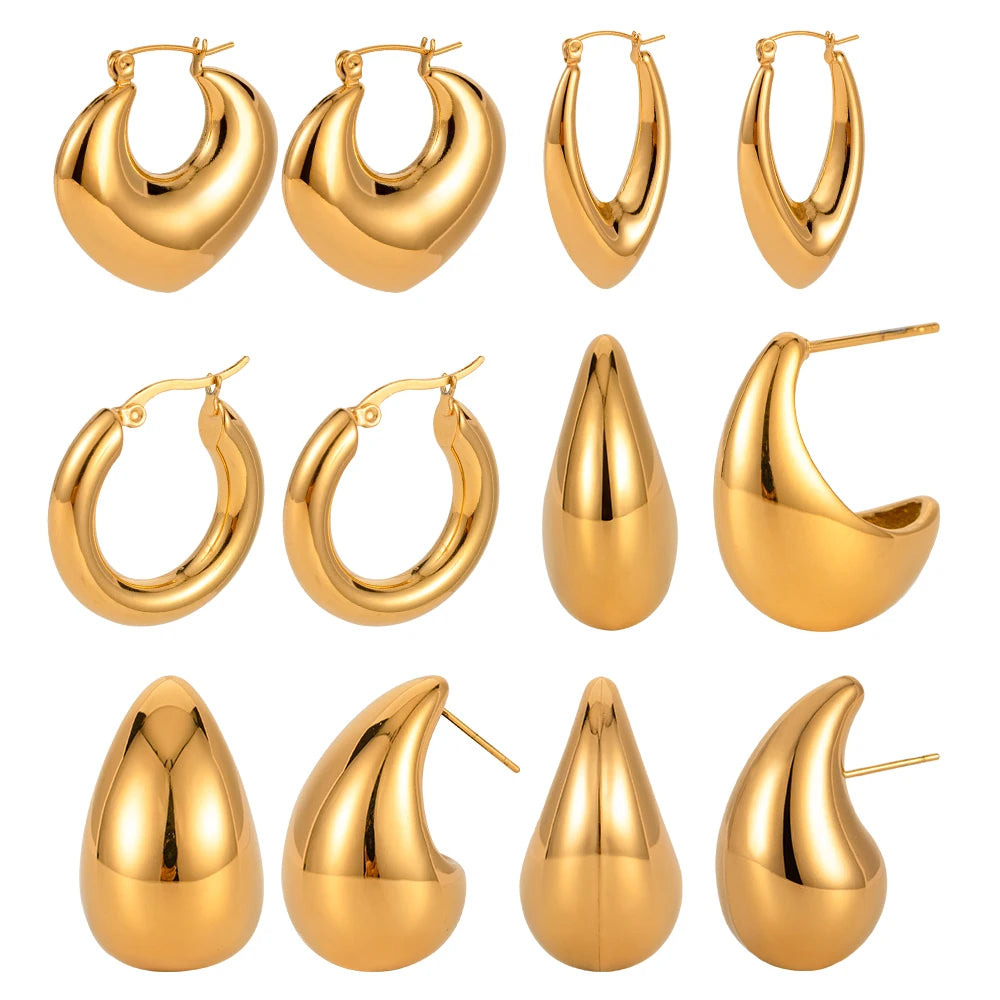Uworld Stainless Steel Water Drop Big Stud Earrings Chunky Waterdrop Open Hoops Earrings for Women Girls Trendy Jewelry