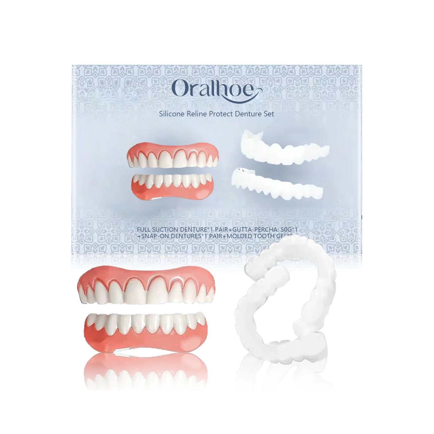 Oralhoe 1set Silicone Reline Denture Set Adjustable False Teeth Beauty Smile Full Mouth Dentures Repair Missing Teeth Braces Kit