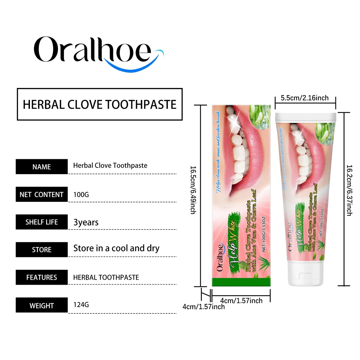 Oralhoe 100g Clean Yellow Teeth Toothpaste Mint Scent Remove Smoke Coffee Tea Stains Dental Whiten Oral Hygiene Care Toothpaste