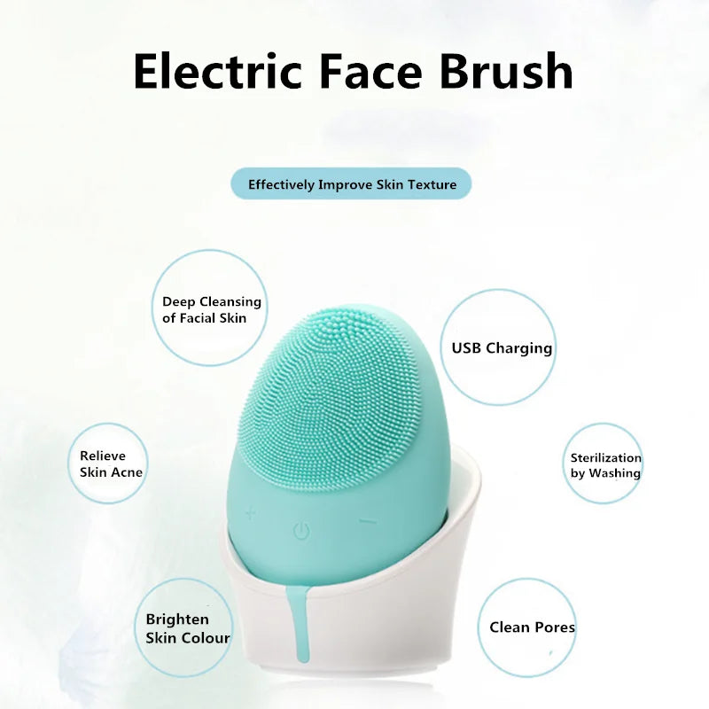 Silicone Facial Cleanser Waterproof Ultrasonica Brush For Face Massage Cleansing Ship from Riyadh Random Color