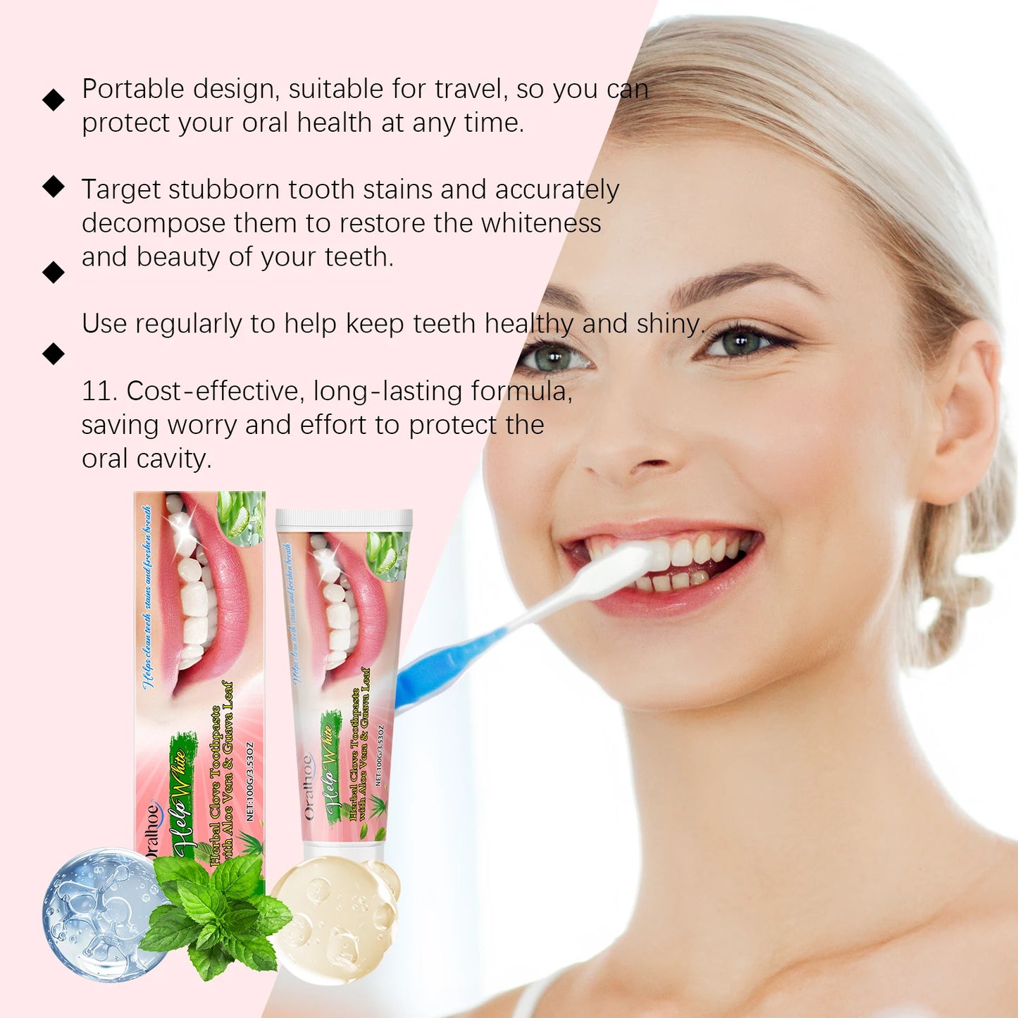 Oralhoe 100g Clean Yellow Teeth Toothpaste Mint Scent Remove Smoke Coffee Tea Stains Dental Whiten Oral Hygiene Care Toothpaste