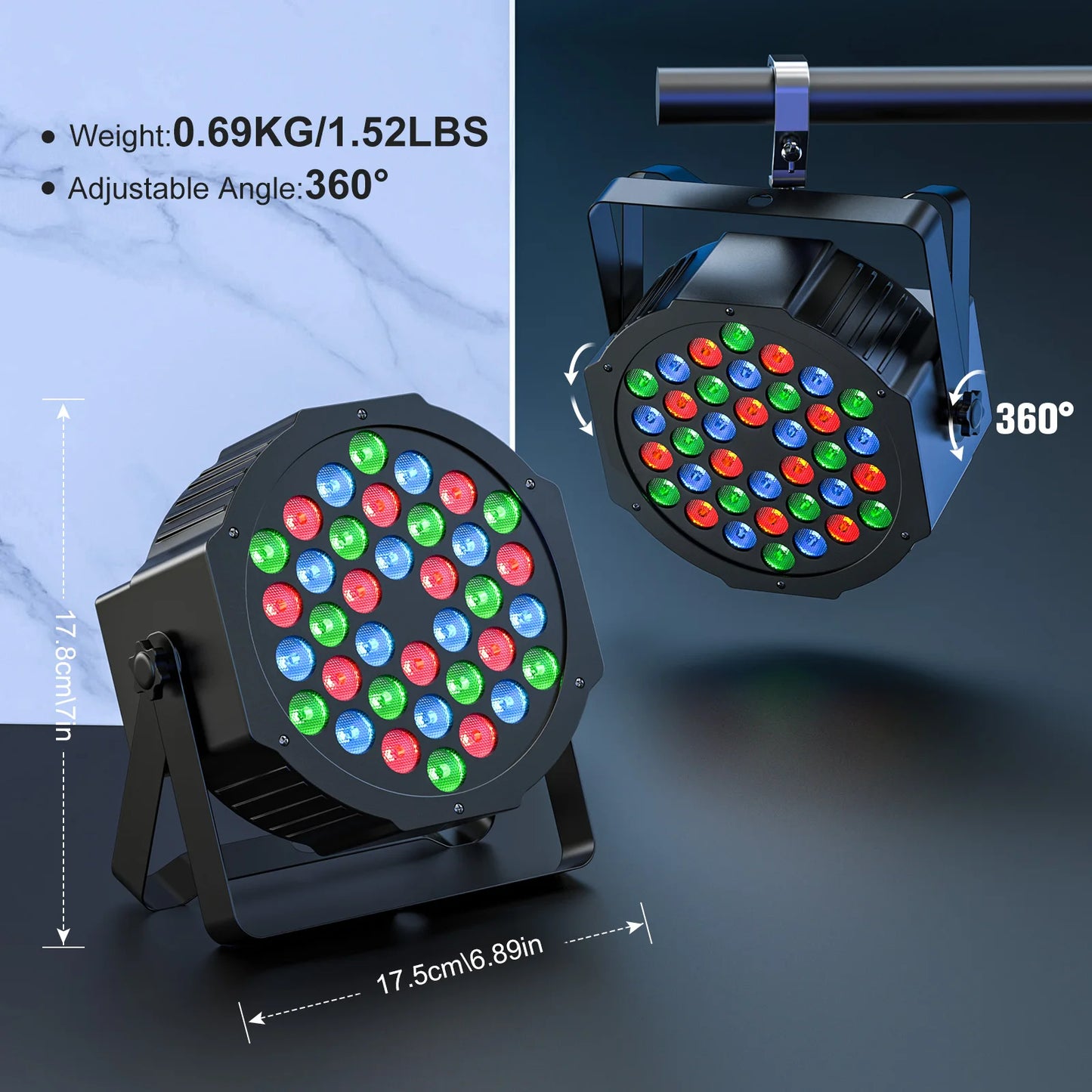 LeLeght 2Pcs 36 RGB LED Stage Party Light DMX512 With Sound Activated And Remote Control For DJ Party Show Halloween Christmas