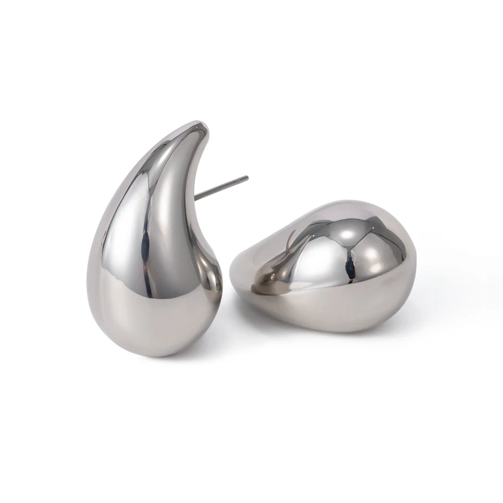 Uworld Stainless Steel Water Drop Big Stud Earrings Chunky Waterdrop Open Hoops Earrings for Women Girls Trendy Jewelry