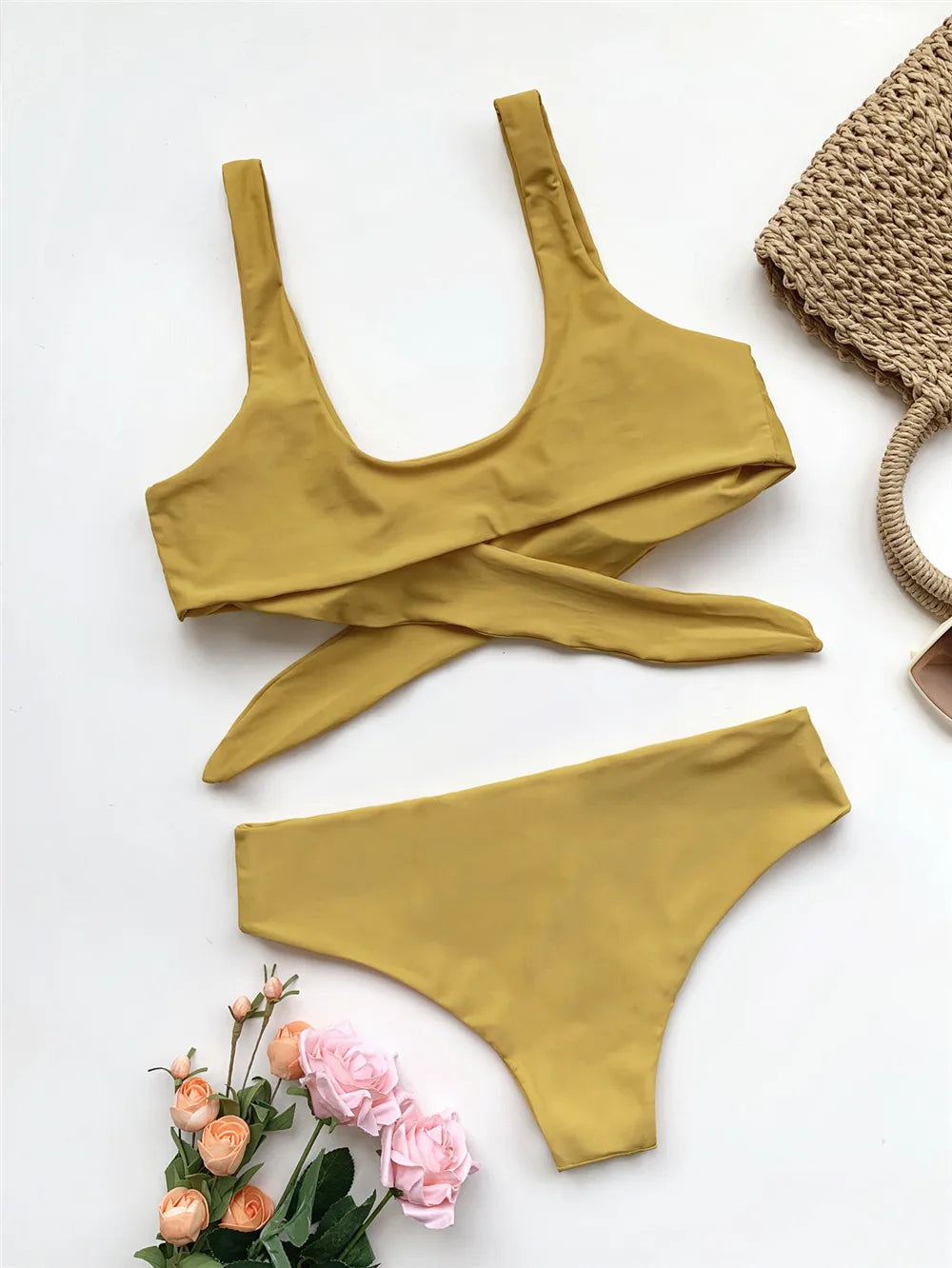 Sexy Front Knotted Bikinis Female Swimsuit High Waist Bikini Women Swimwear Two-pieces Bikini Set Bather Bathing Suit Swim Lady
