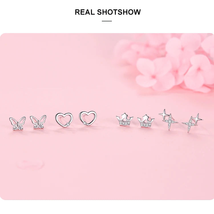 Ailmay  Insect 100% 925 Sterling Silver Butterfly Sweet Cute Stud Earrings For Women Girls Anti-allergy Fine Jewelry Gifts