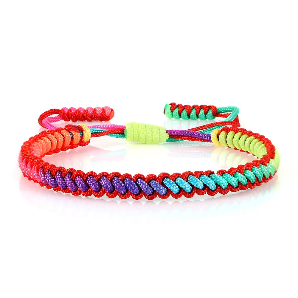 Lucky Colorful Rainbow Knots Braided Bracelet For Women Men Couple Handmade Adjustable Prayer Nylon Rope Bangles Travel Gift