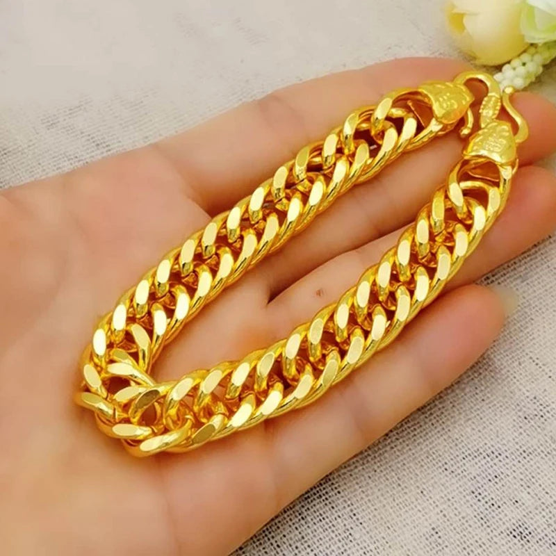 24k Gold GP 10MM /12mm Men's Link Chain Bracelet 20CM.Fashion Pure Gold Color Bangle Bracelets For Men Jewelry Drop Shipping
