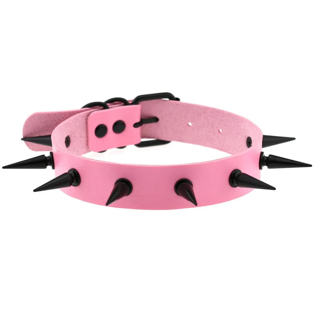 Goth Pink Leather Necklaces Women Punk Black Rivet Spike Collar Chain Neck Strap Gothic Holloween Girls Choker Y2K Body Jewelry
