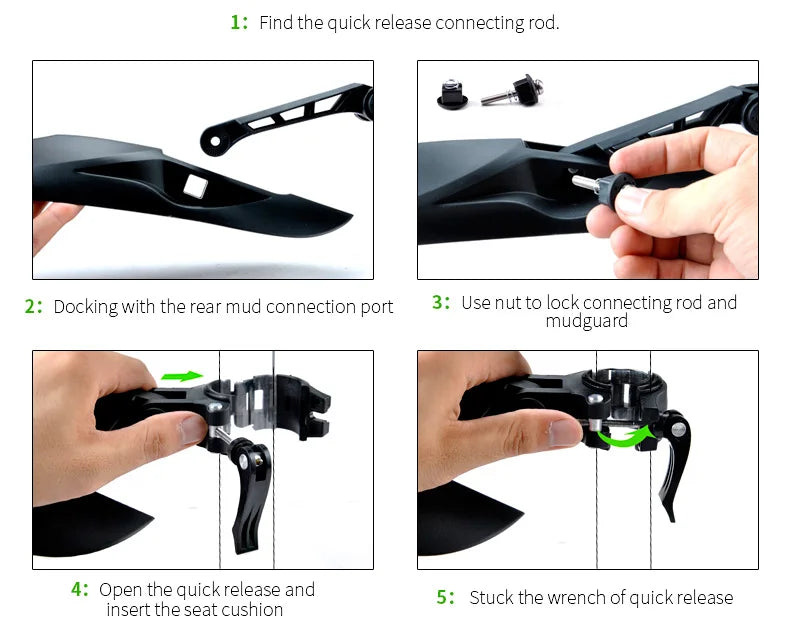 RBRL Bicycle Mudguard Set Mountain Bike Cycling Fender Adjustable MTB Widen Lengthen TPE Patent Quick Release E-Bike Protector