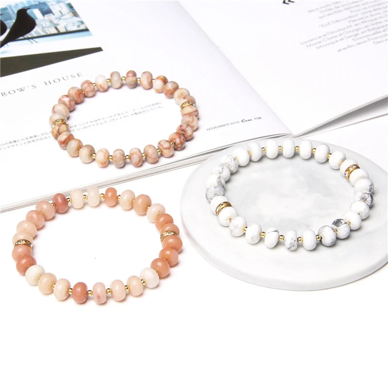 Fashion Natural white Howlite pink aventurine watermelon Tourmalin quartz stone beads bracelet for women lady Gifts Fashion