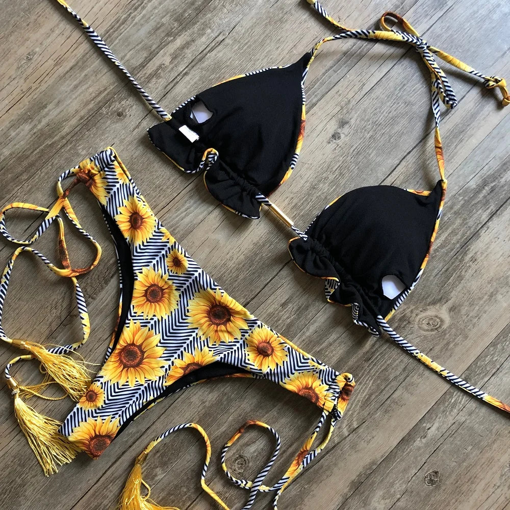 Sexy Bikinis 2019 Swimwear Women Swimsuit Bandage Halter Beach Wear Push Up Bathing suits Female Brazilian Bikini Set