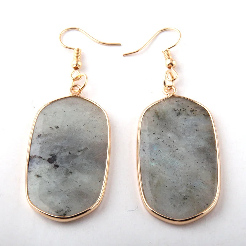 Hot Fashion Rectangle Natural Stone Earring Gary and Pink Women Drop Earrings