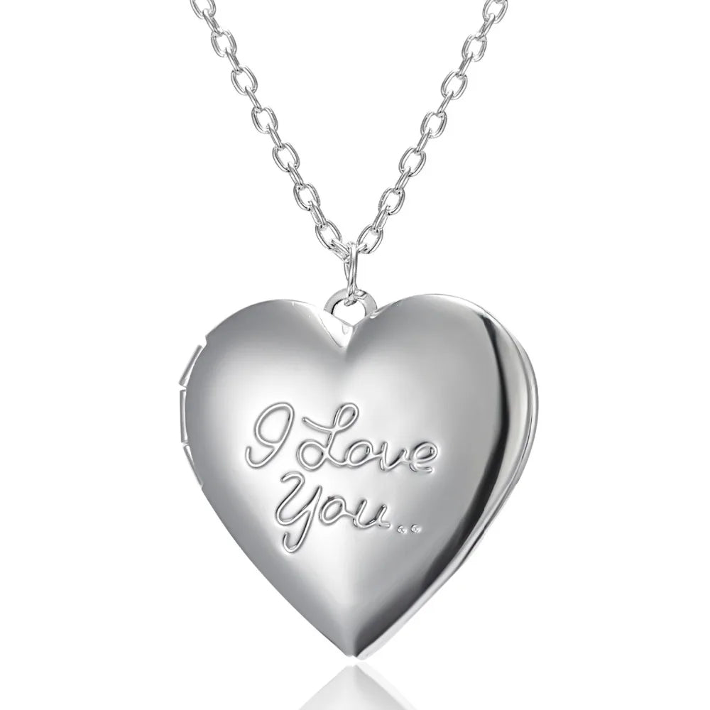 Unique Carved Design Heart-shaped Photo Frame Pendant Necklace Charm Openable Locket Necklaces Women Men Memorial Jewelry