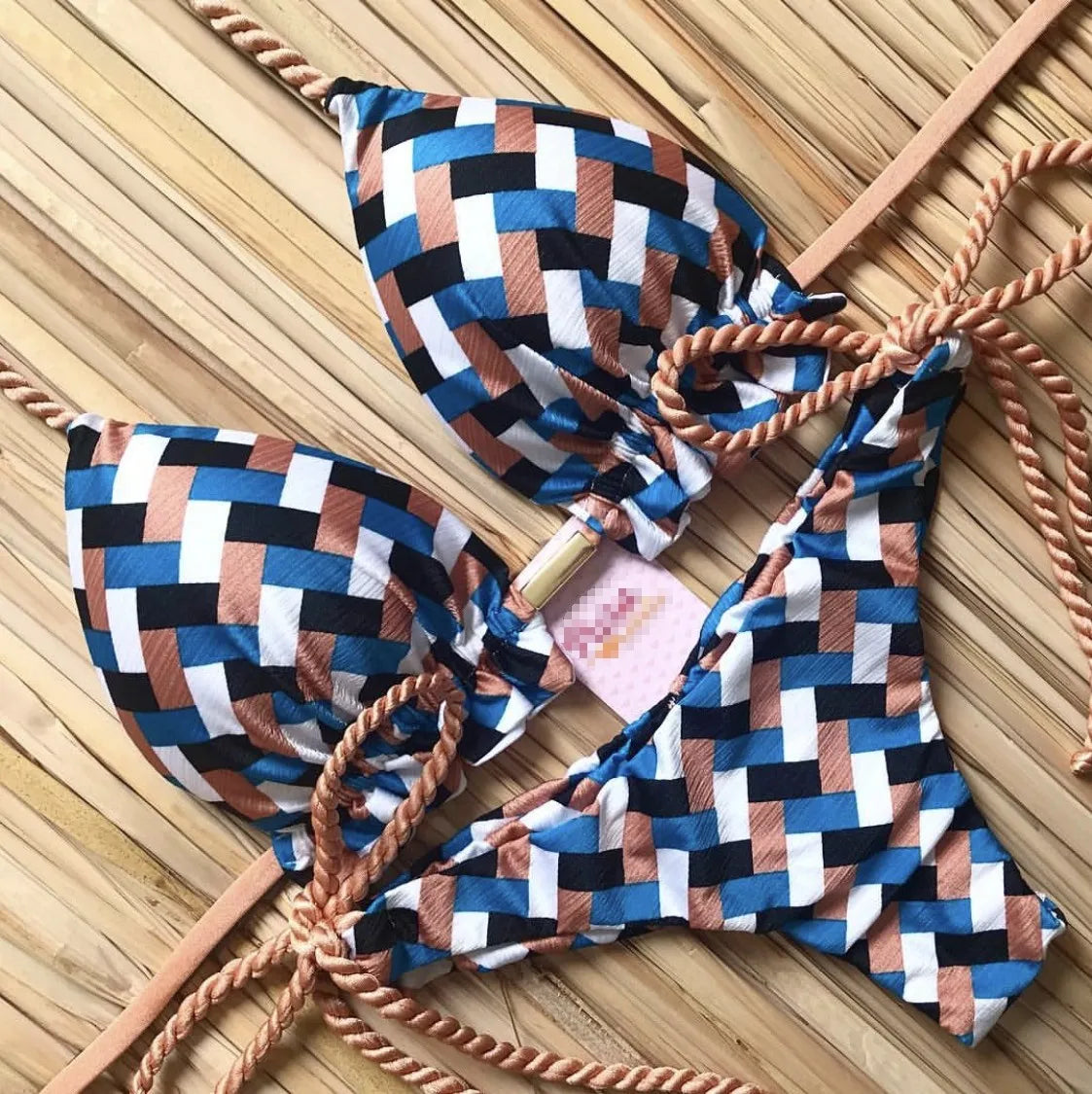RUOTONGSEPT 2023 Striped Bikini Set Knotted Swimsuit Women Biquinis Beach Sexy Thong Swimwear Bandage Brazilian Mirco Bikinis