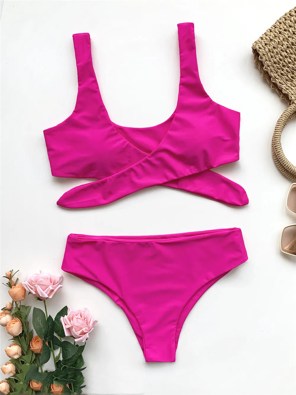 Sexy Front Knotted Bikinis Female Swimsuit High Waist Bikini Women Swimwear Two-pieces Bikini Set Bather Bathing Suit Swim Lady