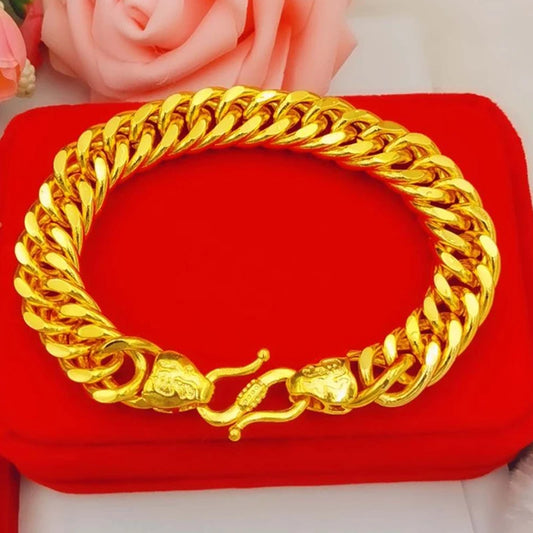 24k Gold GP 10MM /12mm Men's Link Chain Bracelet 20CM.Fashion Pure Gold Color Bangle Bracelets For Men Jewelry Drop Shipping