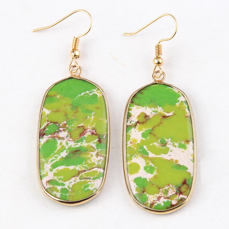 Hot Fashion Rectangle Natural Stone Earring Gary and Pink Women Drop Earrings