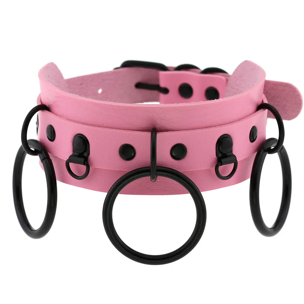 Goth Pink Leather Necklaces Women Punk Black Rivet Spike Collar Chain Neck Strap Gothic Holloween Girls Choker Y2K Body Jewelry
