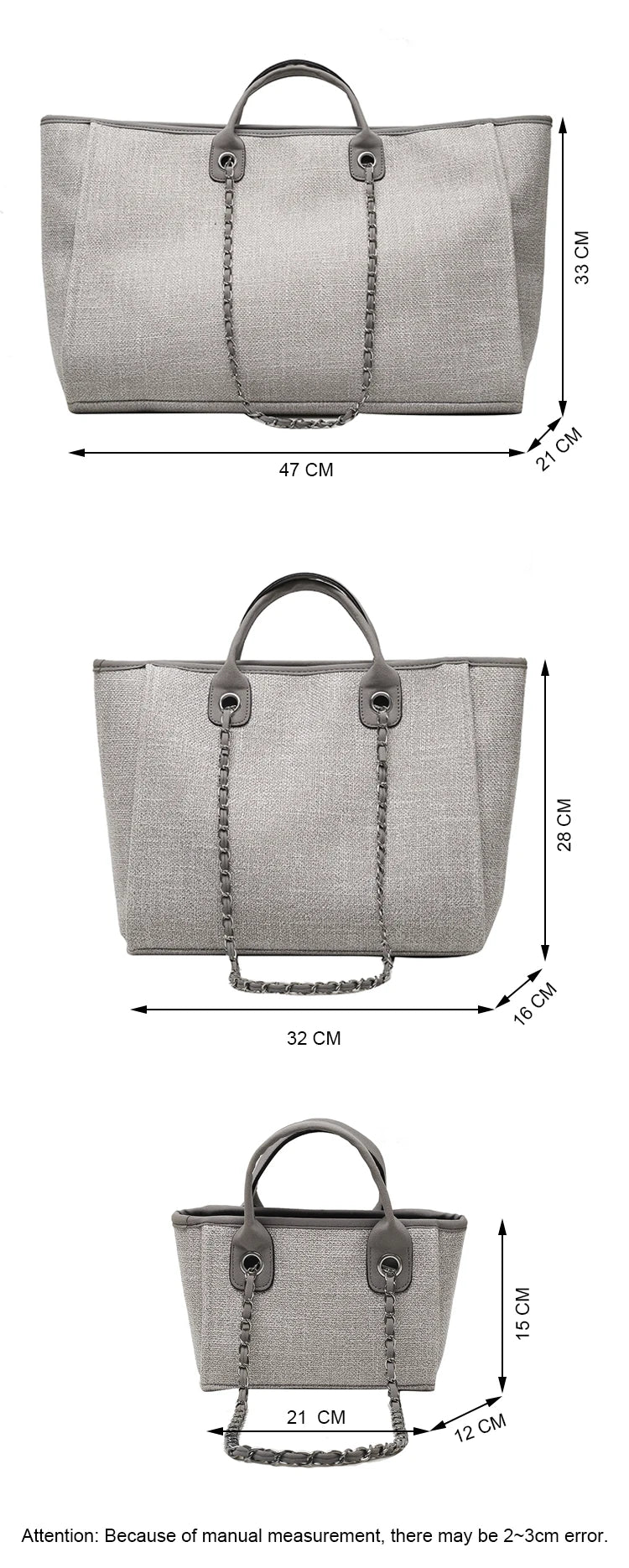 Women Tote Bag Fashion Canvas Large Capacity Handbag Casual Chains Shoulder Bags Ladies Big Messenger Bag Shopping Bag