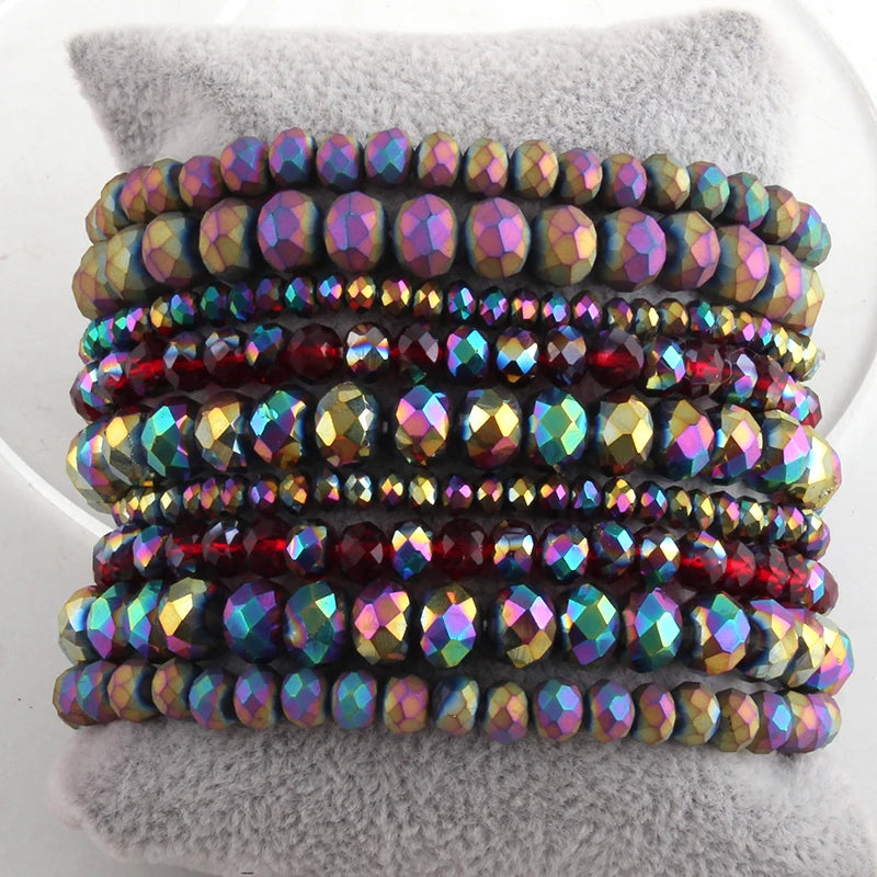 Fashion Designer Beaded Bracelet Set 9pc Glass Crystal Multi Stack Bracelets Set For Women Jewelry