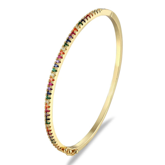 Nidin New Design High Quality Charm Rainbow Bracelet Copper Zirconia Rhinestone Cuff Bangle Trendy Jewelry Gift For Women Girls