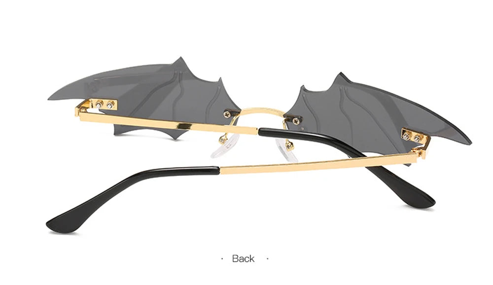 Fashion Rimless Men Sunglasses Women Trendy Bat Shaped Sun Glasses Female Male Vintage Black Mirror Shades Metal Oculos De Sol
