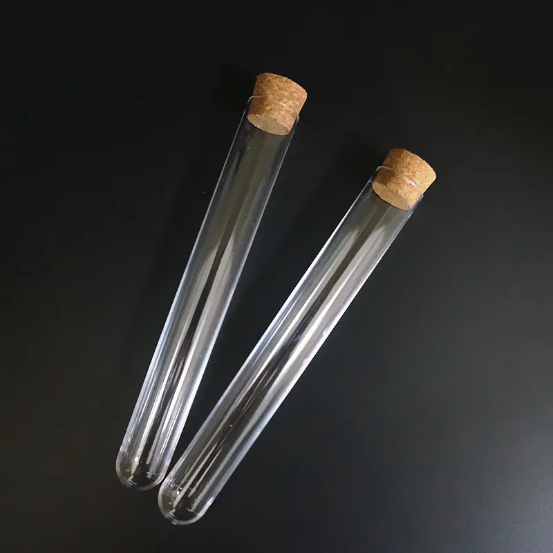 5pcs/lot 20x150mm Transparent Plastic Round Bottom Test Tubes With Cork Stopper For School/Laboratory