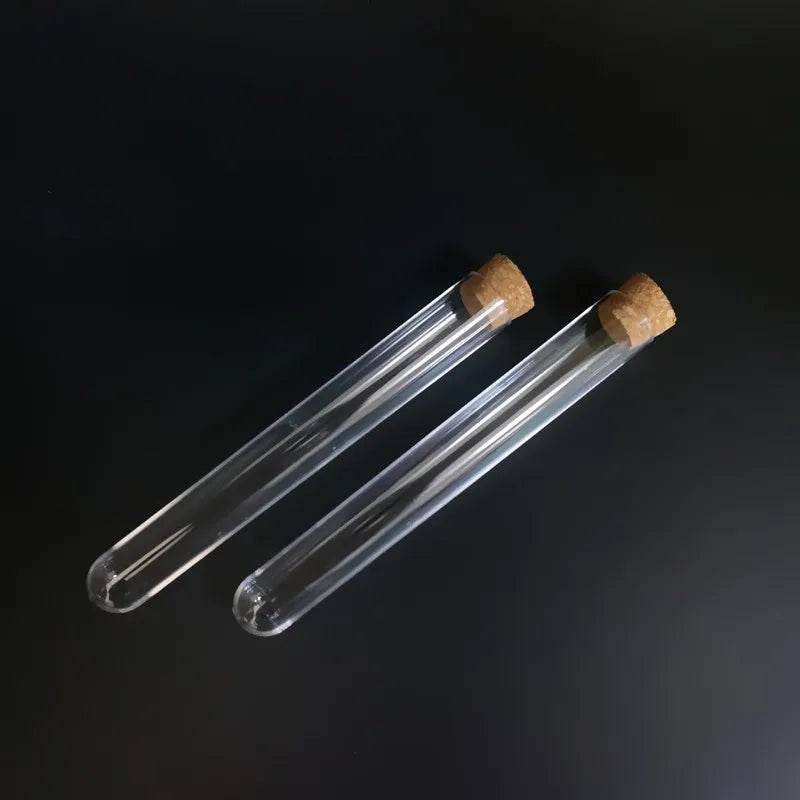 5pcs/lot 20x150mm Transparent Plastic Round Bottom Test Tubes With Cork Stopper For School/Laboratory