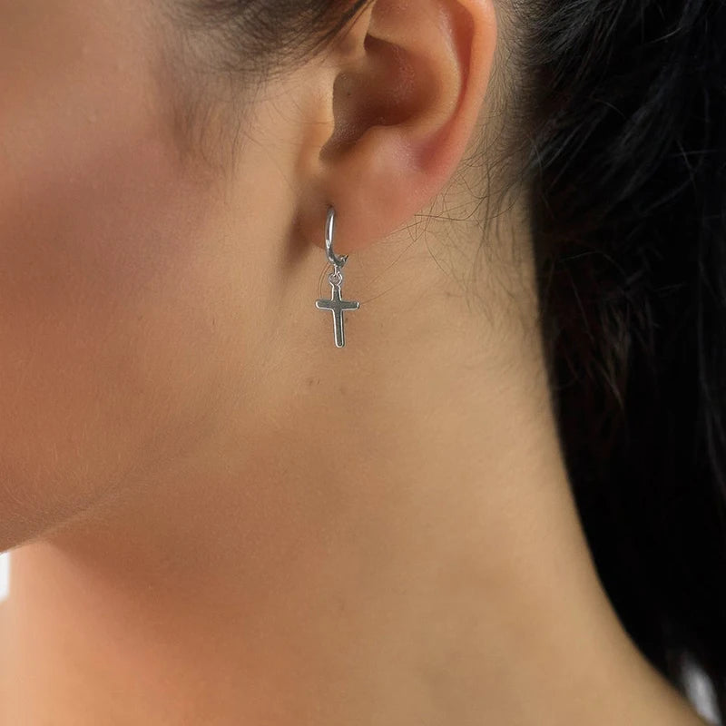 925 Sterling Silver Minimalist Jesus Cross Pendant Earrings Gold/Silver  Hoop Earrings Fashion Wedding Party Earrings Jewelry