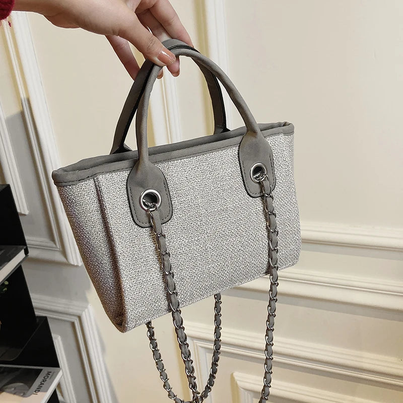 Women Tote Bag Fashion Canvas Large Capacity Handbag Casual Chains Shoulder Bags Ladies Big Messenger Bag Shopping Bag