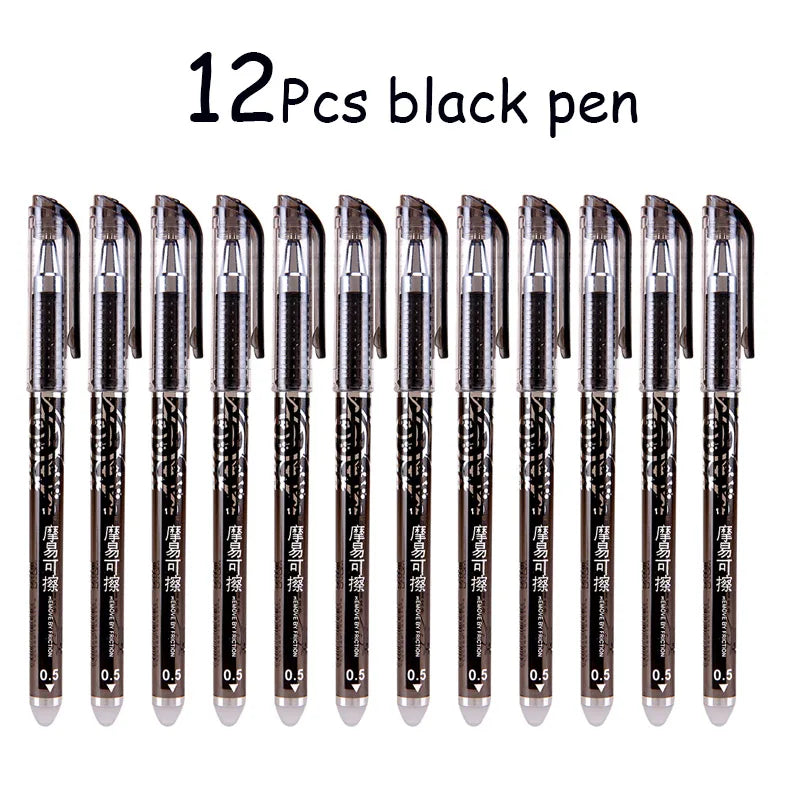 12pcs/box Luxury Erasable Pen Set 0.5mm Blue Black Ink Gel Pen For School Supplies Student Writing Exam Stationery Pens