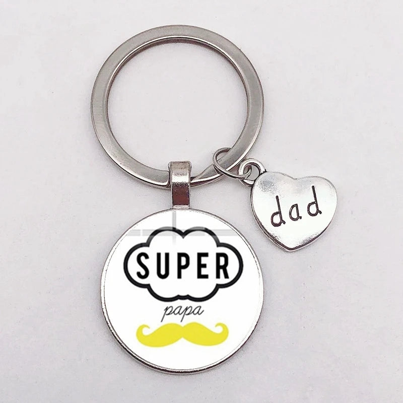 I Love Dad Keychain My Dad Is A Super Hero Pendant Glass Key Ring Father's Day Best Gift