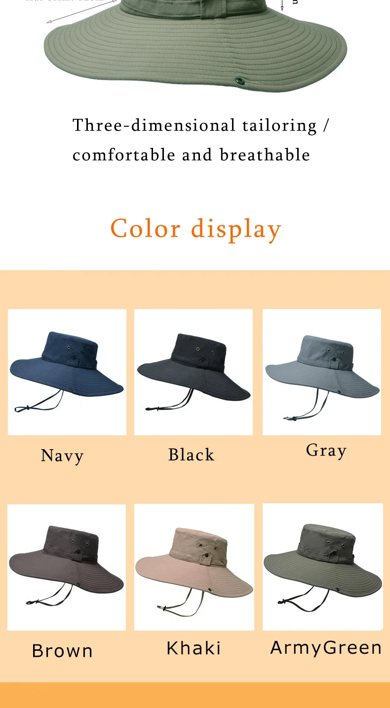 K194 Four Seasons Men's Panama Bucket Basin Sun Hat Sun Protection Hat Big Brim Fashion Outdoor