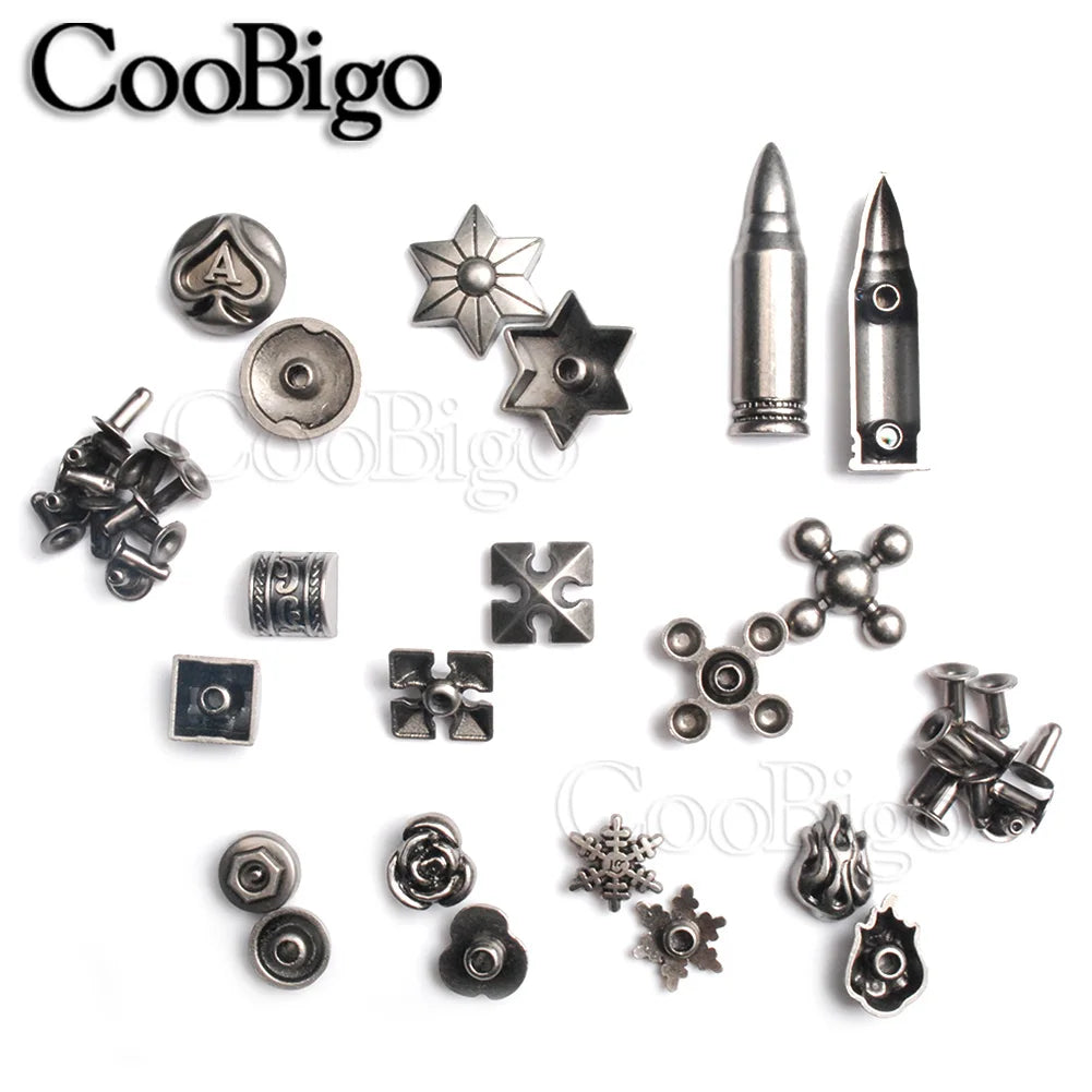 10 Sets Metal Studs Rivets Spike Stylish Riveting Parts for Leather Bag Garment Shoe DIY Craft Accessories Rose Bullet Snowflake