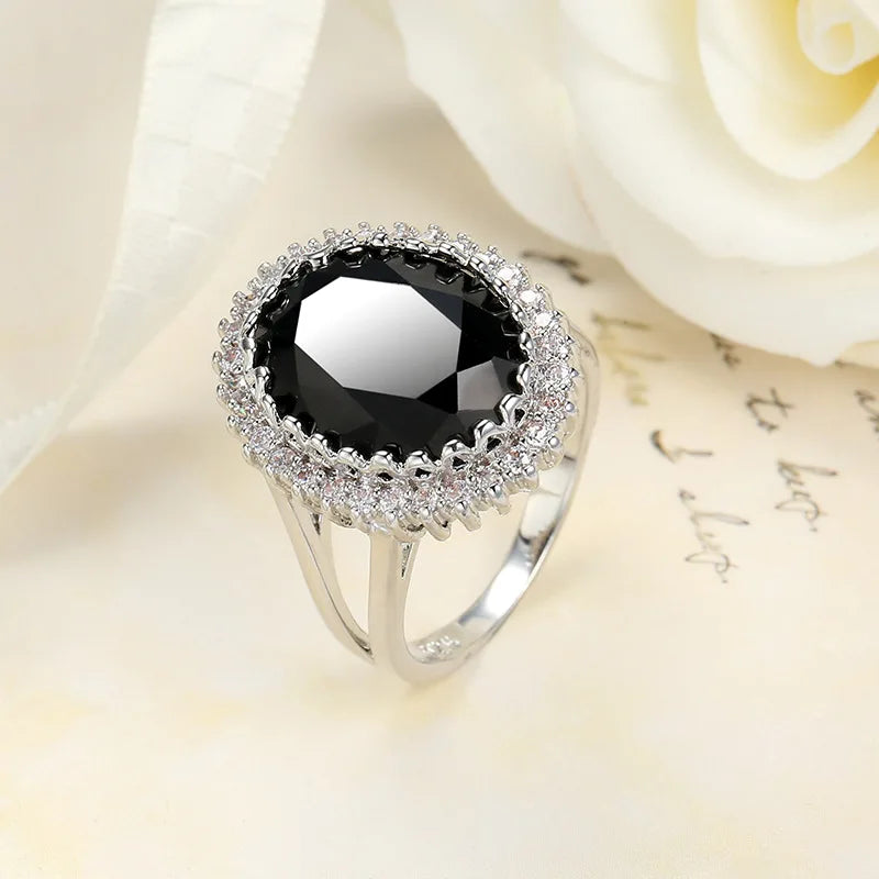 Vintage Female Wedding Ring 925 Sterling Silver Round Black Micro Pave Zircon Wedding Rings for Women Jewelry Anillos Mujer