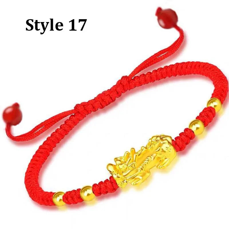Feng Shui Obsidian Stone Beads Bracelet Wristband Gold Color Black Pixiu Wealth Good Luck Women Bracelet  Men Women Unisex